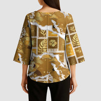 Hawaii Japanese Culture Gold Kimono Sleeve Blouse Spring Cranes Aloha Pattern LT01 - Polynesian Pride