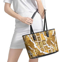 Hawaii Japanese Culture Gold Leather Tote Bag Spring Cranes Aloha Pattern LT01 - Polynesian Pride