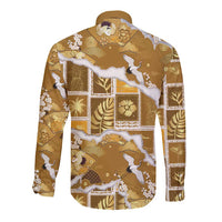 Hawaii Japanese Culture Gold Long Sleeve Button Shirt Spring Cranes Aloha Pattern LT01 - Polynesian Pride