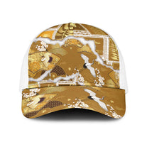 Hawaii Japanese Culture Gold Mesh Trucker Cap Spring Cranes Aloha Pattern LT01 One Size White Gold - Polynesian Pride