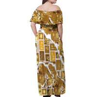 Hawaii Japanese Culture Gold Off Shoulder Maxi Dress Spring Cranes Aloha Pattern LT01 - Polynesian Pride