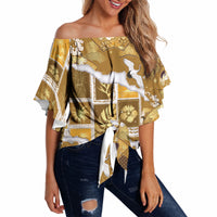 Hawaii Japanese Culture Gold Off Shoulder Wrap Waist Top Spring Cranes Aloha Pattern LT01 - Polynesian Pride