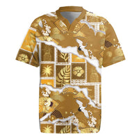 Hawaii Japanese Culture Gold Rugby Jersey Spring Cranes Aloha Pattern LT01 Gold - Polynesian Pride