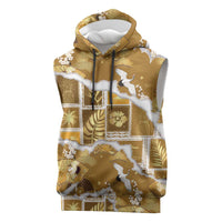 Hawaii Japanese Culture Gold Sleeveless Hoodie Spring Cranes Aloha Pattern LT01 Gold - Polynesian Pride