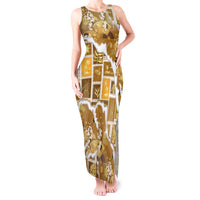 Hawaii Japanese Culture Gold Tank Maxi Dress Spring Cranes Aloha Pattern LT01 Women Gold - Polynesian Pride