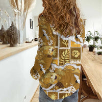 Hawaii Japanese Culture Gold Women Casual Shirt Spring Cranes Aloha Pattern LT01 - Polynesian Pride
