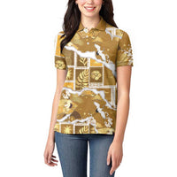 Hawaii Japanese Culture Gold Women Polo Shirt Spring Cranes Aloha Pattern LT01 - Polynesian Pride