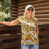 Hawaii Japanese Culture Gold Women Polo Shirt Spring Cranes Aloha Pattern LT01 - Polynesian Pride