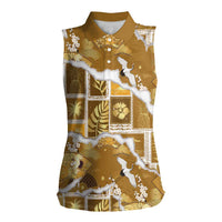 Hawaii Japanese Culture Gold Women Sleeveless Polo Shirt Spring Cranes Aloha Pattern LT01 Female Gold - Polynesian Pride
