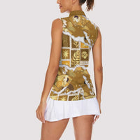 Hawaii Japanese Culture Gold Women Sleeveless Polo Shirt Spring Cranes Aloha Pattern LT01 - Polynesian Pride