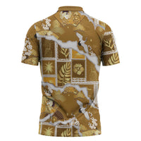 Hawaii Japanese Culture Gold Zipper Polo Shirt Spring Cranes Aloha Pattern LT01 - Polynesian Pride
