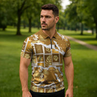 Hawaii Japanese Culture Gold Zipper Polo Shirt Spring Cranes Aloha Pattern LT01 - Polynesian Pride