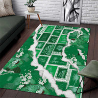 Hawaii Japanese Culture Green Area Rug Spring Cranes Aloha Pattern