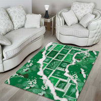 Hawaii Japanese Culture Green Area Rug Spring Cranes Aloha Pattern