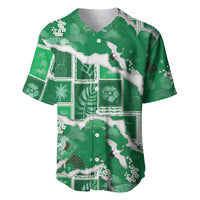Hawaii Japanese Culture Green Baseball Jersey Spring Cranes Aloha Pattern LT01 Green - Polynesian Pride