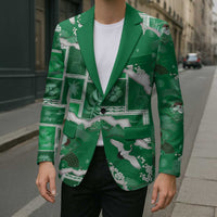 Hawaii Japanese Culture Green Blazer Spring Cranes Aloha Pattern LT01 - Polynesian Pride