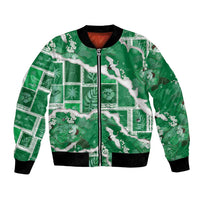 Hawaii Japanese Culture Green Bomber Jacket Spring Cranes Aloha Pattern LT01 Unisex Green - Polynesian Pride