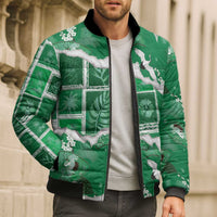 Hawaii Japanese Culture Green Bomber Puffer Jacket Spring Cranes Aloha Pattern LT01 - Polynesian Pride