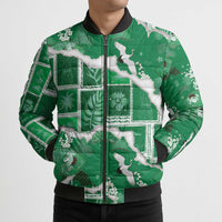 Hawaii Japanese Culture Green Bomber Puffer Jacket Spring Cranes Aloha Pattern LT01 - Polynesian Pride