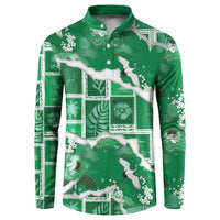 Hawaii Japanese Culture Green Button Sweatshirt Spring Cranes Aloha Pattern LT01 Green - Polynesian Pride