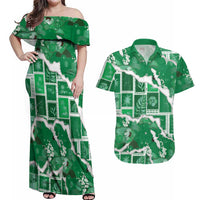 Hawaii Japanese Culture Green Couples Matching Off Shoulder Maxi Dress and Hawaiian Shirt Spring Cranes Aloha Pattern LT01 Green - Polynesian Pride