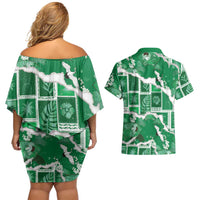 Hawaii Japanese Culture Green Couples Matching Off Shoulder Short Dress and Hawaiian Shirt Spring Cranes Aloha Pattern LT01 - Polynesian Pride