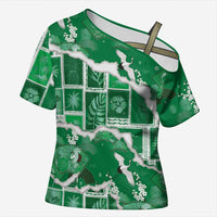 Hawaii Japanese Culture Green Cross Shoulder Shirt Spring Cranes Aloha Pattern LT01 Female Green - Polynesian Pride