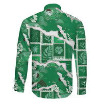 Hawaii Japanese Culture Green Family Matching Off The Shoulder Long Sleeve Dress and Hawaiian Shirt Spring Cranes Aloha Pattern