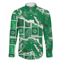Hawaii Japanese Culture Green Family Matching Off Shoulder Short Dress and Hawaiian Shirt Spring Cranes Aloha Pattern