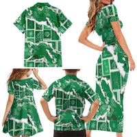 Hawaii Japanese Culture Green Family Matching Short Sleeve Bodycon Dress and Hawaiian Shirt Spring Cranes Aloha Pattern
