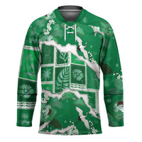 Hawaii Japanese Culture Green Hockey Jersey Spring Cranes Aloha Pattern LT01 Unisex Green - Polynesian Pride
