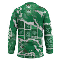 Hawaii Japanese Culture Green Hockey Jersey Spring Cranes Aloha Pattern LT01 - Polynesian Pride