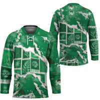 Hawaii Japanese Culture Green Hockey Jersey Spring Cranes Aloha Pattern LT01 - Polynesian Pride