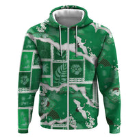 Hawaii Japanese Culture Green Hoodie Spring Cranes Aloha Pattern LT01 Zip Hoodie Green - Polynesian Pride