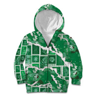 Hawaii Japanese Culture Green Kid Hoodie Spring Cranes Aloha Pattern LT01 Zip Hoodie Green - Polynesian Pride