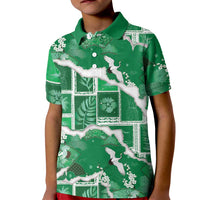 Hawaii Japanese Culture Green Kid Polo Shirt Spring Cranes Aloha Pattern LT01 Kid Green - Polynesian Pride