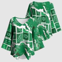 Hawaii Japanese Culture Green Kimono Sleeve Blouse Spring Cranes Aloha Pattern LT01 - Polynesian Pride