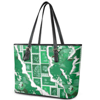 Hawaii Japanese Culture Green Leather Tote Bag Spring Cranes Aloha Pattern LT01 - Polynesian Pride