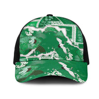 Hawaii Japanese Culture Green Mesh Trucker Cap Spring Cranes Aloha Pattern LT01 One Size Black Green - Polynesian Pride