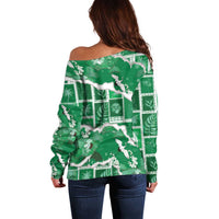 Hawaii Japanese Culture Green Off Shoulder Sweater Spring Cranes Aloha Pattern LT01 - Polynesian Pride
