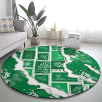 Hawaii Japanese Culture Green Round Carpet Spring Cranes Aloha Pattern LT01 - Polynesian Pride