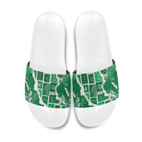 Hawaii Japanese Culture Green Slide Sandals Spring Cranes Aloha Pattern LT01 Green - Polynesian Pride