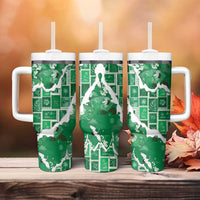Hawaii Japanese Culture Green Tumbler With Handle Spring Cranes Aloha Pattern LT01 - Polynesian Pride