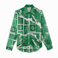 Hawaii Japanese Culture Green Women Casual Shirt Spring Cranes Aloha Pattern LT01 - Polynesian Pride