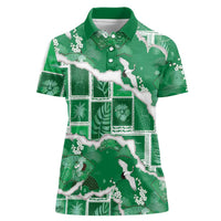 Hawaii Japanese Culture Green Women Polo Shirt Spring Cranes Aloha Pattern LT01 Female Green - Polynesian Pride