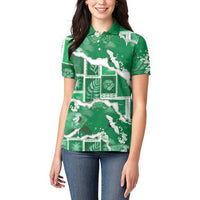 Hawaii Japanese Culture Green Women Polo Shirt Spring Cranes Aloha Pattern LT01 - Polynesian Pride