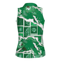 Hawaii Japanese Culture Green Women Sleeveless Polo Shirt Spring Cranes Aloha Pattern LT01 - Polynesian Pride