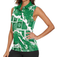 Hawaii Japanese Culture Green Women Sleeveless Polo Shirt Spring Cranes Aloha Pattern LT01 - Polynesian Pride