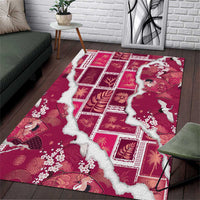 Hawaii Japanese Culture Pink Area Rug Spring Cranes Aloha Pattern