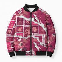 Hawaii Japanese Culture Pink Bomber Puffer Jacket Spring Cranes Aloha Pattern LT01 Unisex Pink - Polynesian Pride